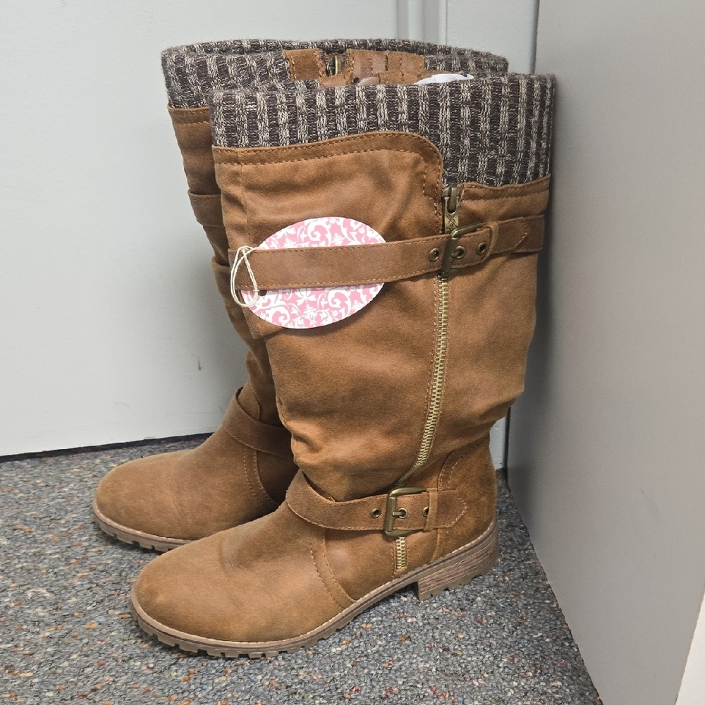 Brown Suede Calf High Boots